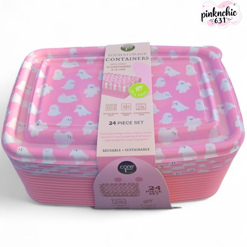 Pink Ghost Halloween 24 Piece Set Food Storage Containers Meal